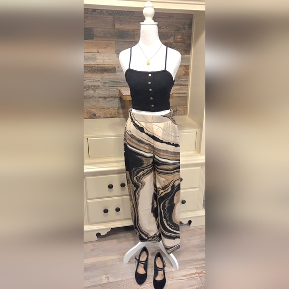 The Kooples 100% "SILK" Black & Cream Marble Dress Pants with Versatile Style - Picture 1 of 7